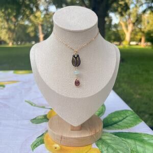 Aquamarine Garnet Wine Red Crystal Glass Black Tulip Floral Bead Casual Necklace